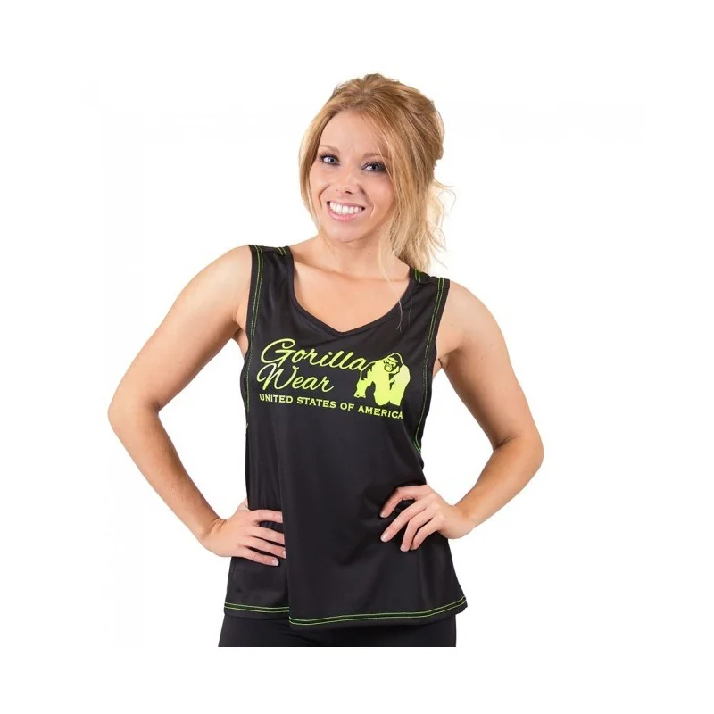 Odessa Cross Back Tank Top (Black/Neon Lime) - Gorilla Wear