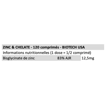 Zinc + Chelate de BioTech USA pas cher - Nutriwellness