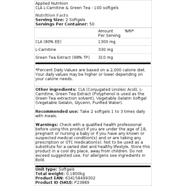 CLA L-Carnitine & Green Tea d'Applied Nutrition - Nutriwellness