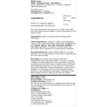 AAKG - 4200mg (Powder) - 198 grams de NOW Foods - NOW Foods