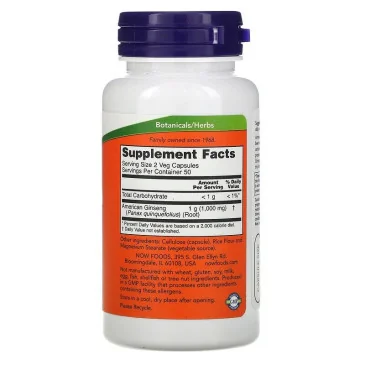 American Ginseng, 500mg - 100 vcaps de NOW Foods - Nutriwellness