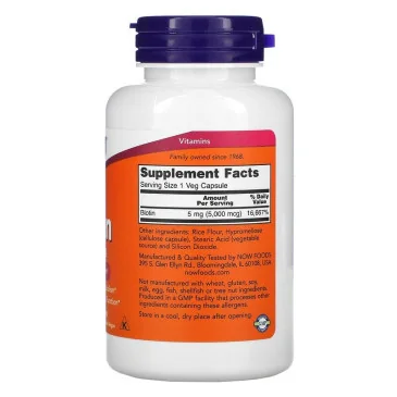 Biotin - 5000mcg - 120 vcaps de NOW Foods pas cher - Nutriwellness