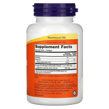 Borage Oil, Concentration GLA, 1,000 mg - Now Foods - Nutriwellness
