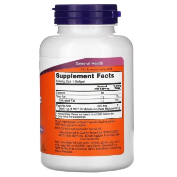 Caprylic Acid, 600mg - 100 softgels de NOW Foods - Nutriwellness