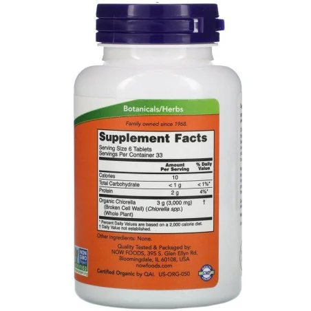 Chlorella - 500mg Organic - 200 tablets - NOW Foods