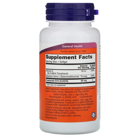 CoQ10 with Selenium & Vitamin E, 50mg - 50 softgels - NOW Foods