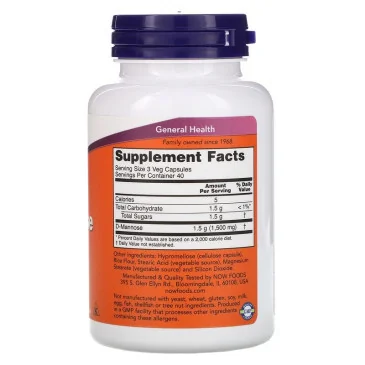 D-Mannose - 500mg - 120 vcaps de NOW Foods pas cher - Nutriwellness