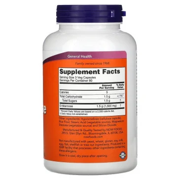 D-Mannose - 500mg - 240 vcaps de NOW Foods pas cher - Nutriwellness