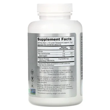 D-Ribose - Powder - 227 grams de NOW Foods pas cher - Nutriwellness