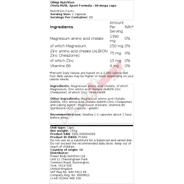 Chela MZB, Sport Formula - 60 mega caps d'Olimp Nutrition