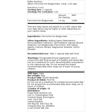 Albion Ferrochel Iron Bisglycinate, 14mg - 120 caps Reflex Nutrition