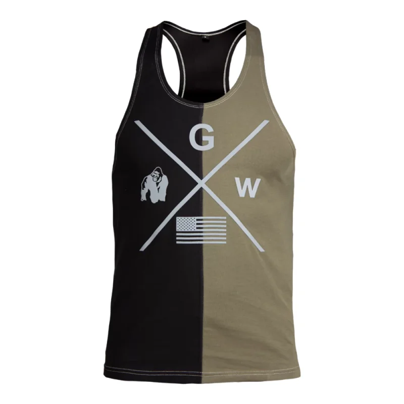 Sterling Stringer Tank Top (Black/Army Green) - Gorilla Wear