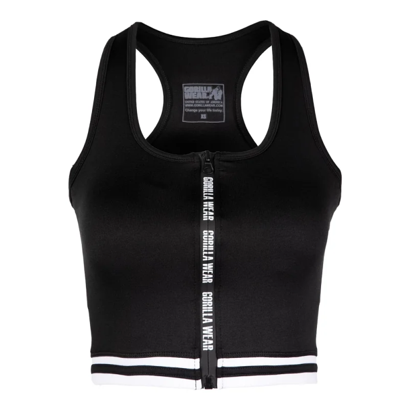 Mesa Zip Front Crop Top (Black) - Gorilla Wear