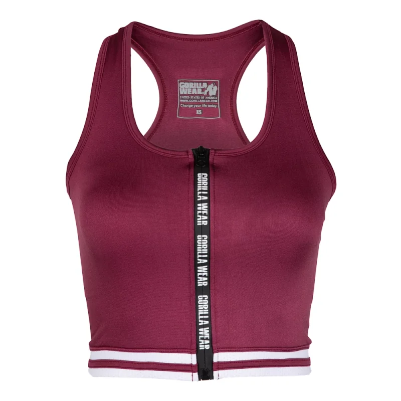 Mesa Zip Front Crop Top (Burgundy Red) - Gorilla Wear