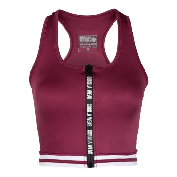 Mesa Zip Front Crop Top (Burgundy Red) Gorilla Wear pas cher