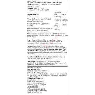 Vitamin E-400 IU with Selenium - 100 softgels - NOW Foods