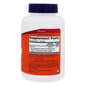 Vitamin E-400 - Natural (Mixed Tocopherols) - 250 softgels NOW Foods
