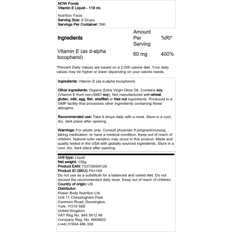 Vitamin E Liquid - 118 ml - NOW Foods