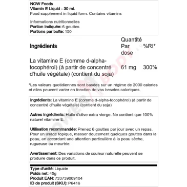 Vitamin E Liquid - 30 ml de NOW Foods pas cher - Nutriwellness
