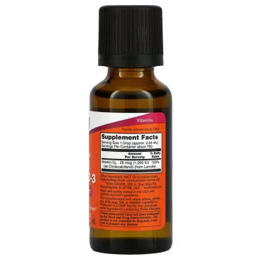 Vitamin D-3 Liquid - 1000 IU (Extra Strength) - 30 ml de NOW Foods