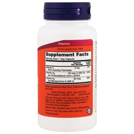 Vitamin D-3 & K-2 - 120 vcaps - NOW Foods