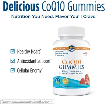CoQ10 Gummies, 100mg Strawberry - 60 gummies Nordic Naturals pas cher