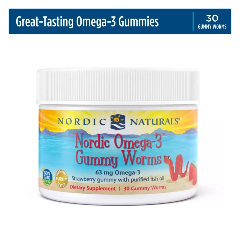 Nordic Omega-3 Gummy Worms, 63mg Strawberry - 30 gummy worms - Nordic Naturals