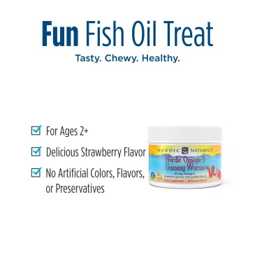 Nordic Omega-3 Gummy Worms, 63mg Strawberry - 30 gummy worms