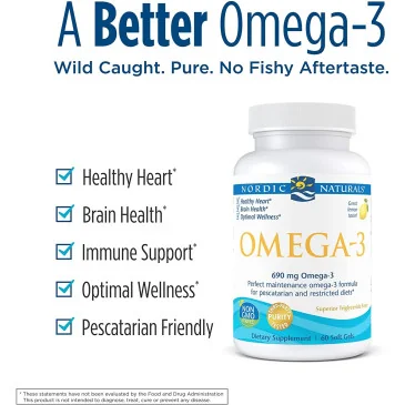 Omega-3 - 690mg Lemon (Fish Gelatin) - 60 fish gels Nordic Naturals