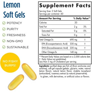 Omega-3 - 690mg Lemon - 120 fish gels Nordic Naturals