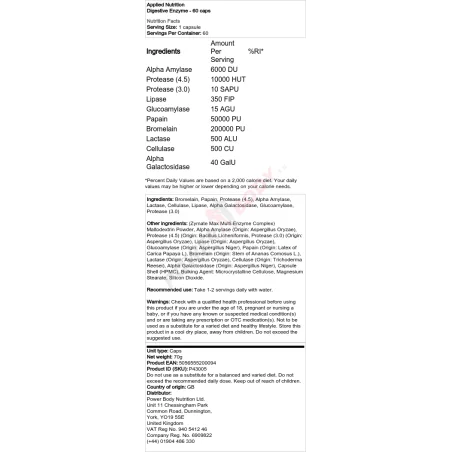 Digestive Enzyme - 60 caps - Applied Nutrition