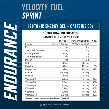 Endurance Sprint Isotonic Energy Gel + Caffeine d'Applied Nutrition