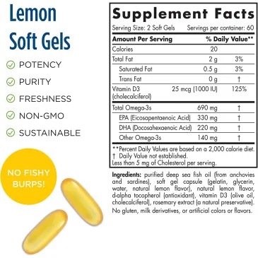 Omega-3D - 690mg Lemon - 60 softgels de Nordic Naturals pas cher