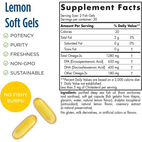 Ultimate Omega - 1280mg Lemon - 60 fish gelatin softgels - Nordic Naturals
