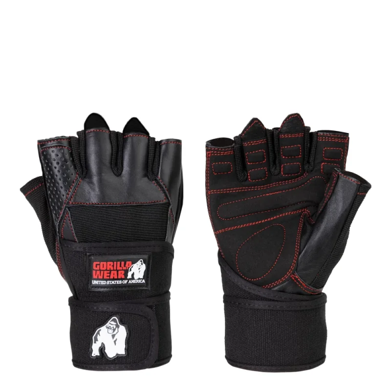 Dallas Wrist Wrap Gloves Black/Red Stitched - Gorilla Wear Dallas Wrist Wrap Gloves Black/Red Stitched - Gorilla Wear