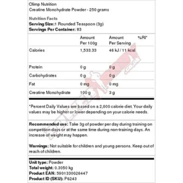 Creatine Monohydrate Powder - 250g d'Olimp Sport Nutrition pas cher