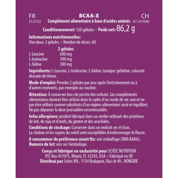BCAA-X - 180 gélules de Scitec Nutrition pas cher - Nutriwellness