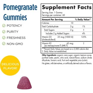 Vitamin D3+K2 Gummies, Pomegranate - 60 gummies - Nordic Naturals