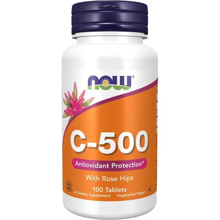 Vitamin C-500 with Rose Hips - 100 tablets de NOW Foods pas cher