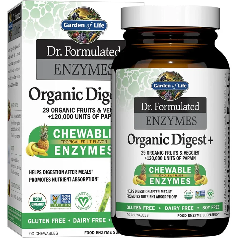 Dr. Formulated Organic Digest+, Tropical Fruit - 90 chewables - Garden of Life