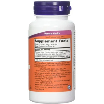 Turmeric & Bromelain - 90 vcaps de NOW Foods pas cher - Nutriwellness