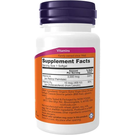 Vitamin A & D, 10000/400 IU - 100 softgels - NOW Foods