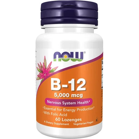 Vitamin B-12 with Folic Acid - 5000mcg - 60 lozenges de NOW Foods