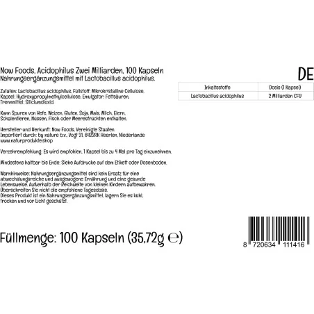 Acidophilus Two Billion - 100 vcaps - NOW Foods