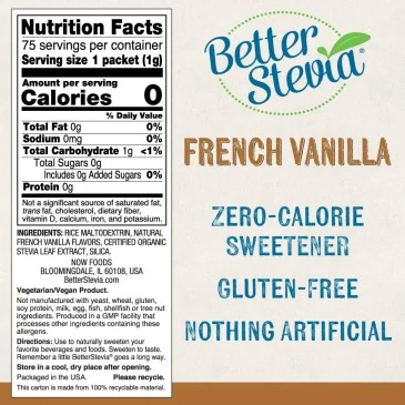 Better Stevia Packets - French Vanilla - 75 packets de NOW Foods