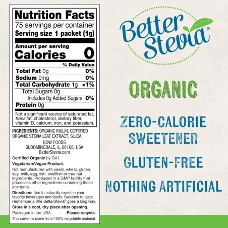 Better Stevia Packets - Organic - 75 packets - NOW Foods