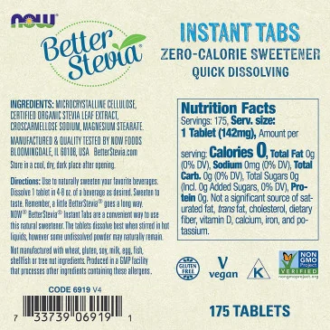 Better Stevia Instant Tabs - 175 tablets de NOW Foods pas cher