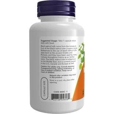Black Walnut Hulls, 500mg - 100 caps de NOW Foods pas cher