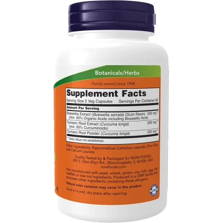Boswellia Extract Plus Turmeric Root Extract - 250mg - 120 vcaps - NOW Foods