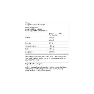 L-Arginine Caps - 100 caps de Weider pas cher - Nutriwellness